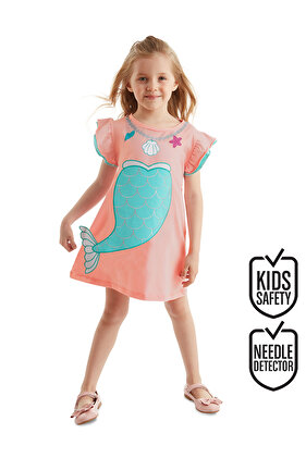 حورية البحر الوردية - فستان صيفي قطني ممشط مكشكش للفتيات