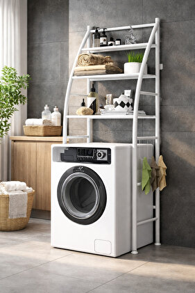 رف تخزين الغسالة مع درج، أبيض، 68x25x152 سم