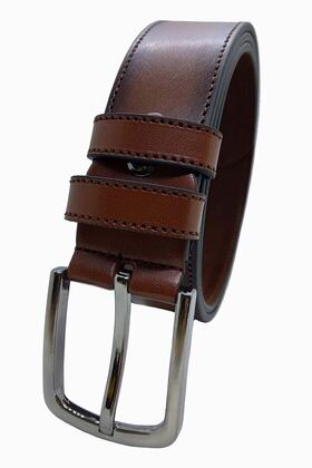 حزام جلد رجالي مخيط باللون البني مقاس 4 سم