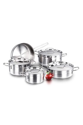 Delici DSK 9W 9 Pcs 304 SS Cookware Set Heavy Base Oven Safe Dishwasher Safe Sauce & Fry Pan