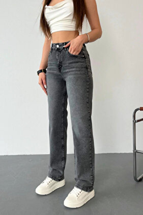 Damen-Jeans mit hoher Taille und geradem Schnitt in Lycra-Effekt