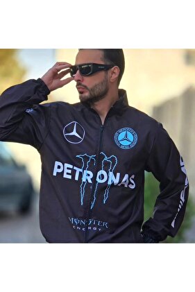 معطف واق من المطر مطبوع رقميًا كبير الحجم من قماش المظلة للجنسين، معطف واق من المطر أسود