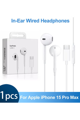 سماعات أذن سلكية من النوع C لهاتف Apple iPhone 15 Pro Max، داخل الأذن مع ميكروفون، سماعات موسيقية
