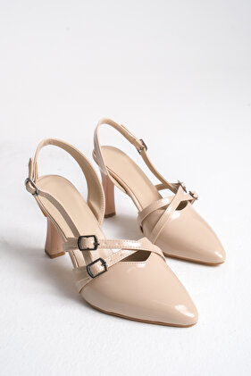 Women's Beige Double Strap Heeled Shoes