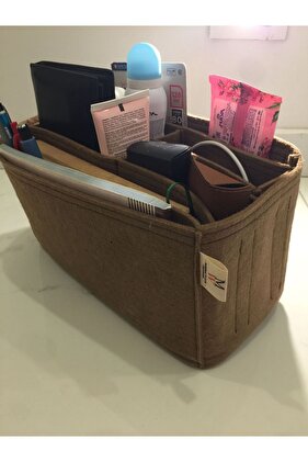 منظم داخلي للحقيبة ذو قسمين متوسطين، لون بني حليبي، مقاس 28 × 15 × 12