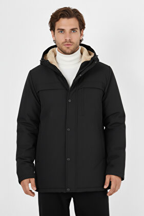 Men's Black Lined Outlet Hooded Windproof Thick Sports Coats & Coats & Parka