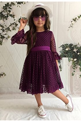 فستان الأميرة ذو القبعة الأرجوانية ذو الأربطة للفتيات