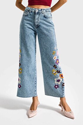 Dámské džíny Snow Denim s květinovou výšivkou Culotte Fit Design Denim Jean