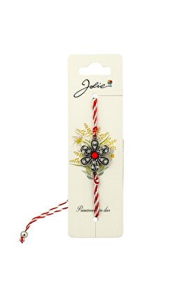 Martisor Bratara Alb-Rosu cu Pandantiv Metalic, Jolie