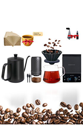 مجموعة ماكينة القهوة V60، 9 قطع مع مطحنة كهربائية