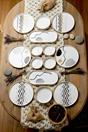 14 Piece 6-Person Axial Stackable Breakfast Set - Luxury Breakfast Presentation Set Plate