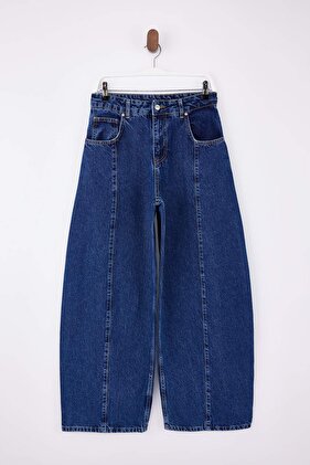 Сині джинси з високою талією, з деталями швів, з додаванням тенселю TWOSS26JE00008