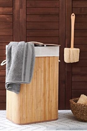 Bambu Çamaşır Sepeti 60 Litre - Büyük Boy Dekoratif Kirli Sepeti Banyo Düzenleyici