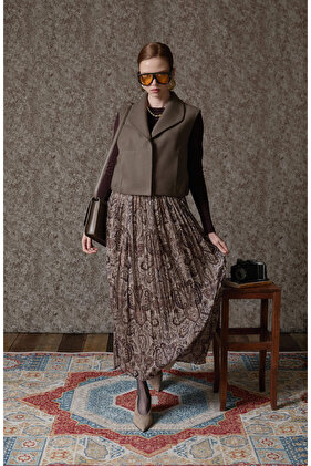 Kemerli Crash Taş Etnik Desen Şifon Etek