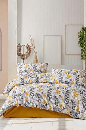 Flores Duvet Cover Set Double Ranforce 4 Pieces (200X220 cm) Yellow