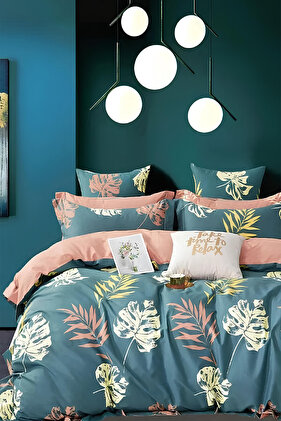 Fitted Sheet Duvet Cover Set - Duplicate Personality Leaf Petrol