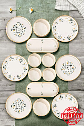 طقم إفطار سيلا مكون من 14 قطعة، يكفي لـ 6 أشخاص، قابل للتكديس - طقم تقديم فاخر (صنع في تركيا)
