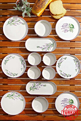 طقم صحون إفطار من 14 قطعة بتصميم ورود اللافندر قابل للتكديس لـ 6 أشخاص