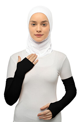 Kesik Parmak Geçmeli Penye Tesettür Kolluk - Siyah