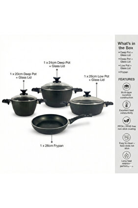 Homemaker 7-Piece Farah Cookware Set - Tempered Glass Lids - Non-Stick Ceramic Surface - PFOA Free -