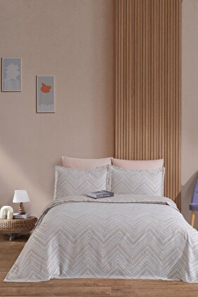 Petra Yatak Örtüsü Takımı Çift Kişilik Keten Görünümlü 3 Parça (240x230 cm) Ekru