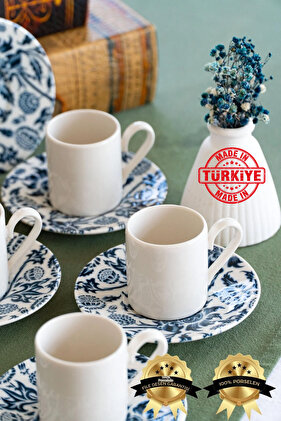 طقم أكواب قهوة من البورسلين من نيلوفر، 4 قطع، لشخصين (صنع في تركيا)