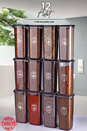 مجموعة من 12 حاوية تخزين طعام مربعة كبيرة الحجم مع ملصقات سعة 1750 مل (صنع في تركيا)