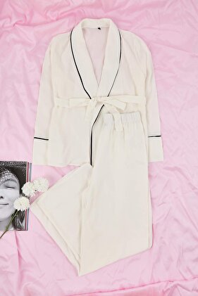 طقم بيجاما للحوامل من الفسكوز المنسوج، بلون بأزرار على الجه