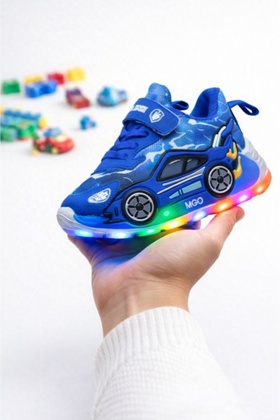Adidasi cu luminite pentru baietei - Masinuta albastra Super LED