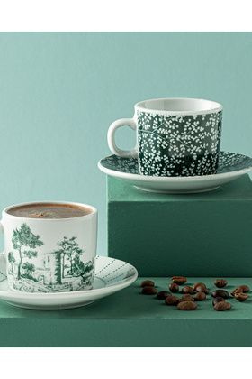 Dear Porcelain 4 Piece Coffee Cup Set for 2 People Dark Green
