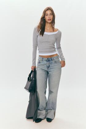 Çift uzun kollu çıtçıtlı t-shirt