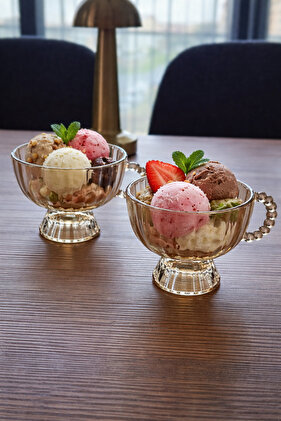 3 lü Kristal Gold Çay,Kahve,Dondurma Sunum Fincan