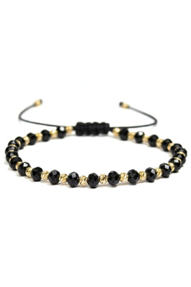 Adjustable Bracelet, Metal Elements, Universal Size, Black-Gold