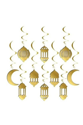 زينة سقف ثلاثية الأبعاد ترحيب رمضان عيد ميلاد سعيد ذهبي 10 قطع