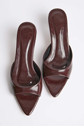 Bordo Sivri Burun Kitten Obcasy damskie 3 cm Obcasy Klapki TAKSS25TO00111