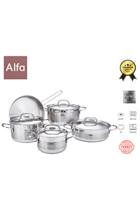 9-Piece Cookware Set - 18/10 Cr-Ni Stainless Steel - 3 Deep Pots - 1 Low Pot - 1 Frypan ~ Induction