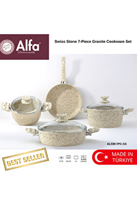 7 Piece Swiss Stone Granite Cookware Set – Induction Base | Non-Stick | healthy cooking