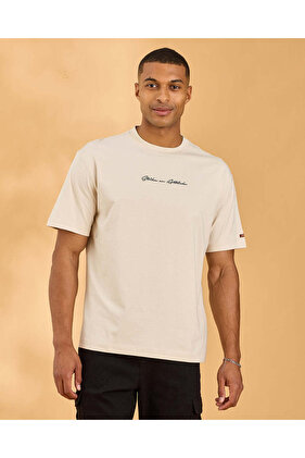 Men Beige Spandex T Shirt