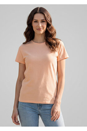 Women Orange Crew Neck Short Sleeve T-Shirt