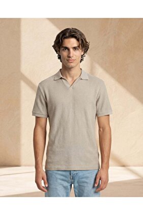 Men Grey Jacquard Polo Shirt