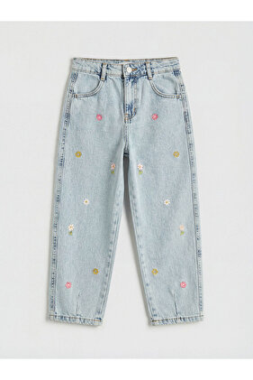 بنطلون جينز بناتي مطرز باللون الأزرق من Blue Balloon Fit