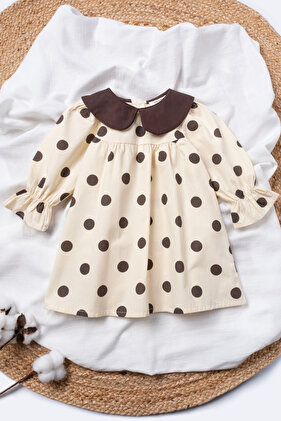 Bebek Çocuk Elbise Yaka Detaylı Baskılı Bayramlık Poplin Elbise