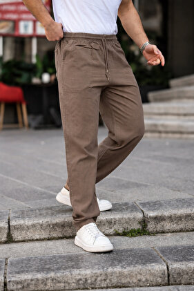 Muške letnje Lan pantalone od mješavine mink boje, opuštenog kroja