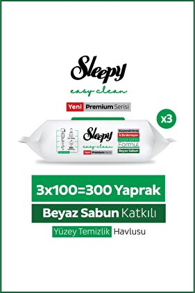 Easy Clean Premium Beyaz Sabun Katkılı Yüzey Temizlik Havlusu Mendili 3x100 (300 Yaprak)
