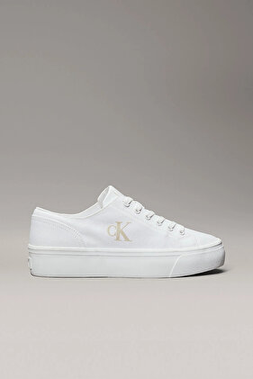 Vulkanize Flatform Düşük Bilekli Kanvas Monogram Kadın Beyaz Sneaker YW0YW01763-01W