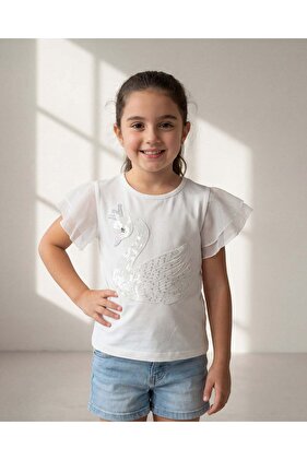 Girls White Embellished T-Shirt
