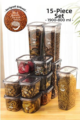 مجموعة صناديق بيجي مستطيلة مكونة من 15 قطعة - 5xملصقات طباعة الشاشة، 1.9-0.4 لتر