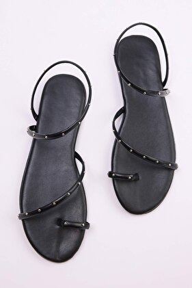 Schwarze Trok-Sandalen mit detaillierten Details für Damen TAKSS26SD00001