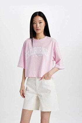 Oversize Fit Crew Neck Printed Short Sleeve T-Shirt C7715AX24SM