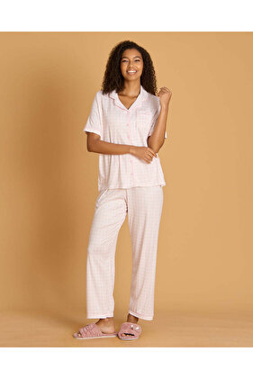 Women Pink Allover Print Classic Short Sleeve Pajama Set